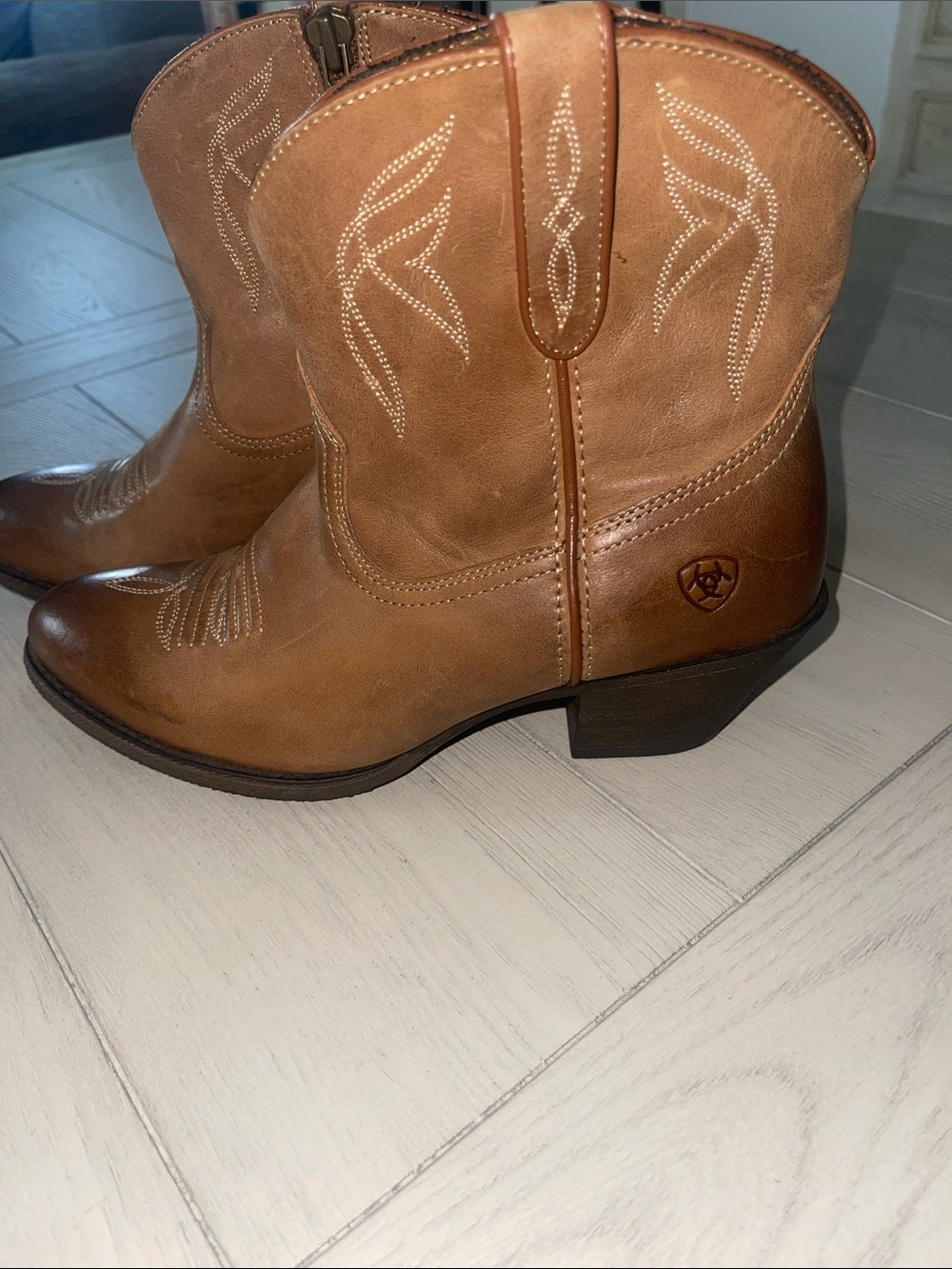 Ariat Tan Leather Western Zip Ankle Boots - Picture 4 of 7